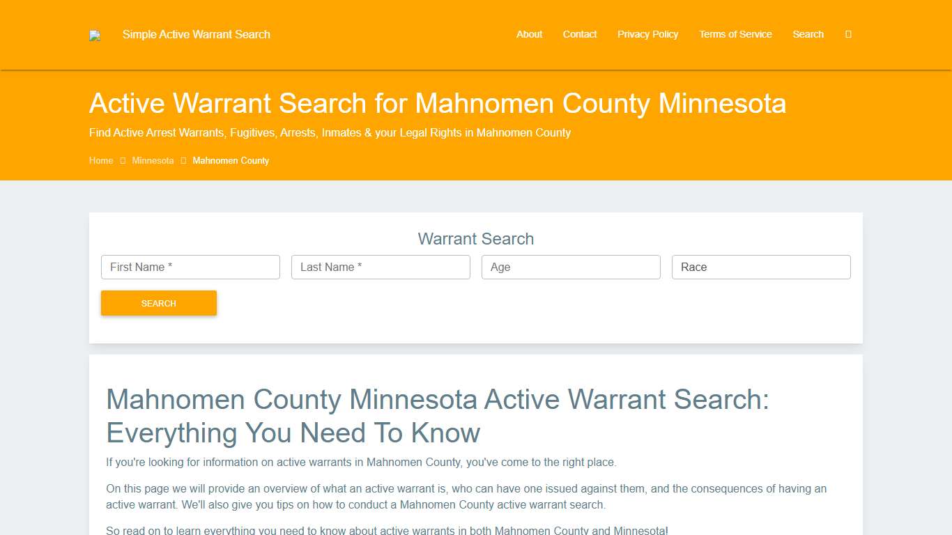 Active Warrant Search in Mahnomen County Minnesota - Outstanding Warrants